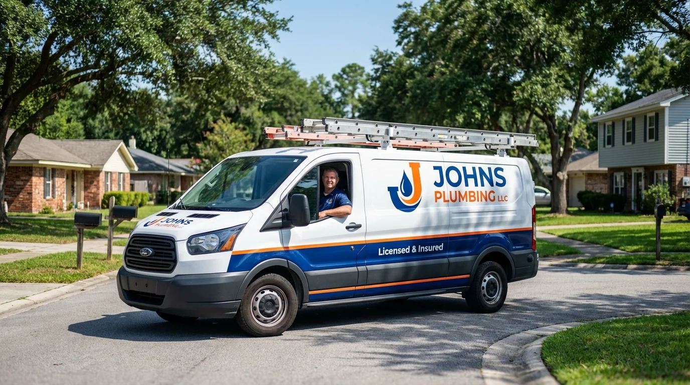 Johns Plumbing LLC service van in Anamosa, IA