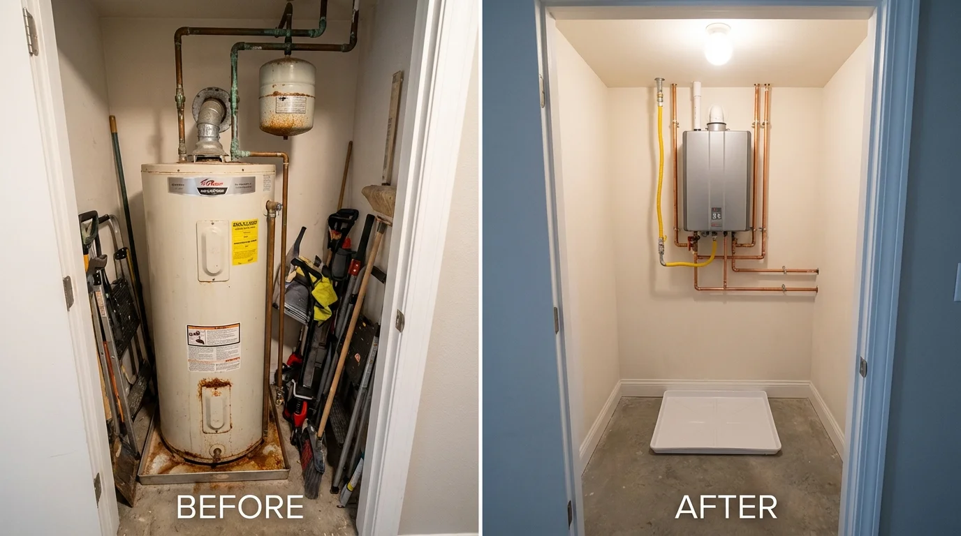 Tank water heater versus wall-mounted tankless unit comparison for Anamosa, IA homeowners