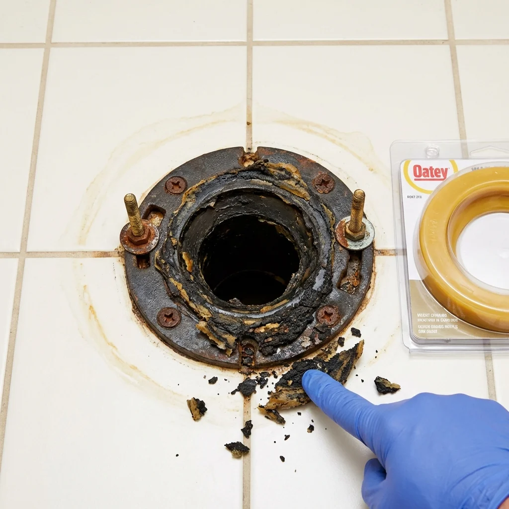 Failed wax ring showing water seepage at the base of a toilet in a Anamosa, IA home
